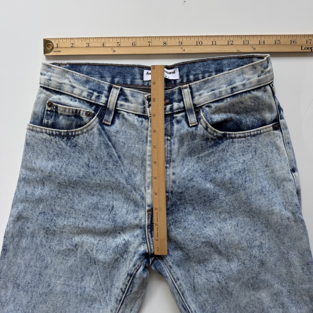 AMERICAN APPAREL Dark Indigo Acid Wash Jeans 30x25 Made in USA Straight Raw Cuff - Picture 12 of 14
